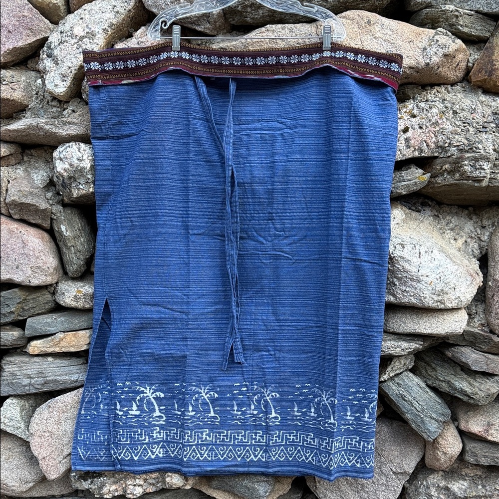 💙 Handmade Thai Wrap Skirt / Sarong Style – Blue – Tie Waist – One Size 💙